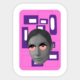 Funny cartoon eyes on woman with pink & purple 50s background Sticker